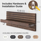 Lwenki Decorative Key Holder for Wall with Shelf, Entryway Shelf with Hooks Holds Leashes, Jackets and Glasses – Sturdy Wood Keyholder Entrance Hanger with Mounting Hardware (Brown, Large)