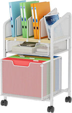Rolling File Cabinet with Adjustable Dividers, Mobile Filing Cabinet with 2 Storage Drawers on Lockable Wheels, Hanging File Organizer Beside Under Desk for Office, Home, White（Patent Pending）