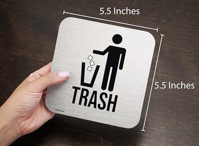 Recycle and Trash Magnets for Kitchen Trash Cans and Recycling Bins, Indoor Trash and Recycle Magnet Combo for Garbage Can Logo Symbol, 2 Magnetic Sticker Adhesives, 5.5 Inch Square, Outdoor Waste Bin