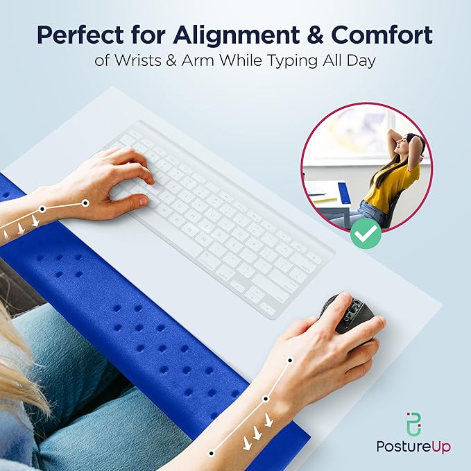EdgeRest PostureUp L-Shaped Desk Long Wrist Rest Elbow, Forearm & Wrist Comfort Support for Table or Desk Edge, Non-Slip, Memory Foam Padding, Ergonomic Design for Work, Universal Fit, Blue