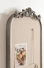 Kate and Laurel Arendahl Arch Pinboard; 13 x 25; Silver; Framed Arched Ornate Vintage Cork Board for Use as Motivational Vision Board or Wall Organizer
