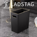 LADSTAG Black 3 Gallon Waste Basket 4 Gallon Trash Can, Office Wastebasket with Gold-Tone Edging Decoration for Bathroom,Pu Leather Waste Bins for Toilet Bedroom Living Room, Office Home Modern Decor