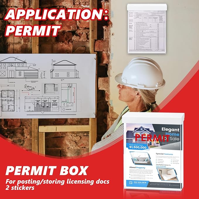 9.1" x 11.6" Outdoor Permit Brochure Holder Waterproof Wall Mount Literature Box with Lid Screws Clear Acrylic Document Holder Fits Letter Size A4 Flyers Booklets Pamphlets Includes "PERMIT" Decal