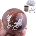 3D Inner Carving Constellation Ball Crystal Paperweight Full Sphere Glass Fengshui with Sliver-Plated Flowering Stand(Pisces)