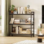 Book Shelf, 3 Tier Bookshelf 31.49" Width, Book Shelf Storage and Organization, Wooden and Metal Industrial Bookcase, Large Book Shelves for Home Living Room Bedroom Office Storage(Grey)