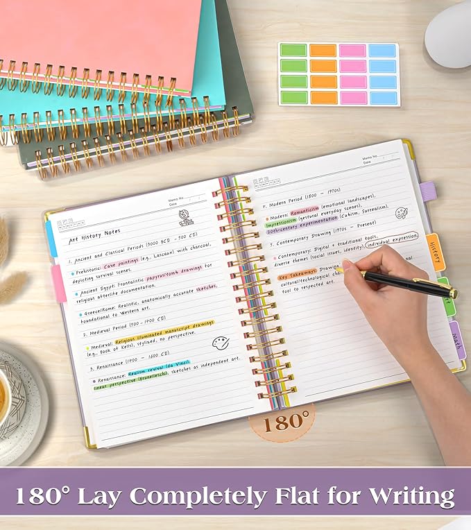 Spiral Notebook Journal with Removable Dividers Tabs, 300 Pages Hardcover Leather 5 Subject College Ruled Notebook, 8.5"x11" Large A4 Lined Journal for Women, Spiral Notebooks for Work School, Purple