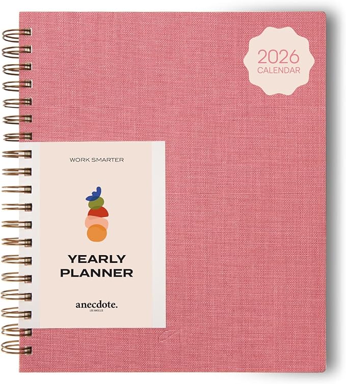 Anecdote Planner 2026 (8.5" x 10") Spiral Yearly Planner - 2026 Planner Weekly and Daily - Features a Library Buckram Cover, Brass and A4 Size Bleed-Resistant Paper - Organize All 52 Weeks. Start Anytime – Blossom