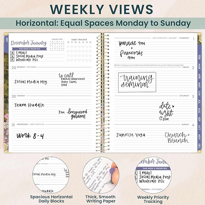 bloom daily planners HARDCOVER 2026 Planner (January to December) - 8.5” x 11” Weekly & Monthly Dated Agenda Organizer Book with Stickers & Tabs - Wildflower Mountainside
