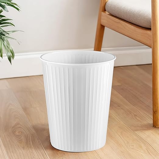 Monarch Abode Metal Bathroom Trash Can – Waste Basket for Bedroom, Office Desk, & Dorm, Handcrafted Ridge Embossed, Durable Decorative White Small Trash Can Bathroom Garbage Bin Wastebasket