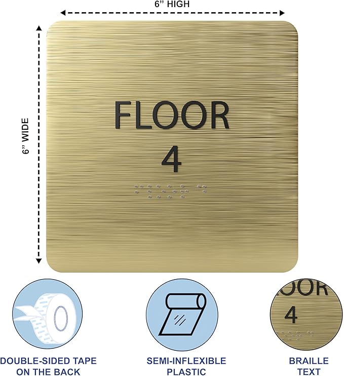 Khaki w/Black ADA Floor 4 Sign with Braille – Made from Durable Acrylic and Ready to Mount