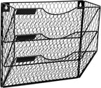 EASEPRES Mail Organizer Wall Mount Hanging File Holder Storage, Metal Chicken Wire Magazine Rack 3 Tier, Black