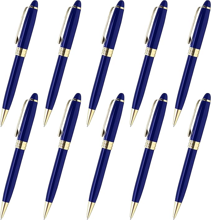 DISCOUNT PROMOS 10 Ultra Executive Pens Pack - Twist To Write, Gold Accent - Blue