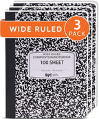 EPI Marble Hardcover Wide Ruled Composition Notebook | 200 Pages (100 Sheets), 9.75 x 7.5 in, Sturdy Sewn Binding | School, Office, Journaling, Notes - 3 Pack