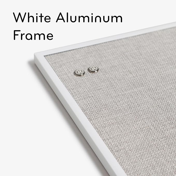U Brands Farmhouse Linen Bulletin Board, 14" x 14", White Metal Frame, Industrial Grade Pinning Surface (Pack of 4)