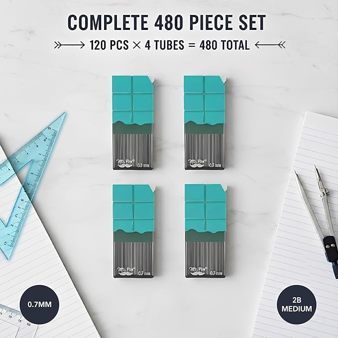 Mr. Pen- 0.7 Millimeter Lead Refills for Mechanical Pencils, 2B, 4 Pack, 480 PCS, 0.7 Lead Refills