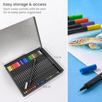 ARTEZA Inkonic Fineliners Fine Point Pens, Set of 24 Fine Tip Markers with Color Numbers, 0.4mm Tips, Ergonomic Barrels, Brilliant Assorted Colors for Coloring, Drawing & Detailing