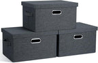 Graciadeco Medium 15" 21 Quart Collapsible Stackable Storage Bins with Lids, 3 Packs Dark Grey Foldable Fabric Closet Boxes Heavy-duty Linen Cube Baskets Container for Bedroom Office (15 x 11 x 8)