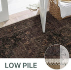 GENIMO 5x7 Area Rugs for Living Room, Machine Washable Rug, Non Slip Indoor Vintage Rug, Low Pile Lightweight Chenille Print Carpet for Bedroom Dining Room Home Office, Charcoal Brown
