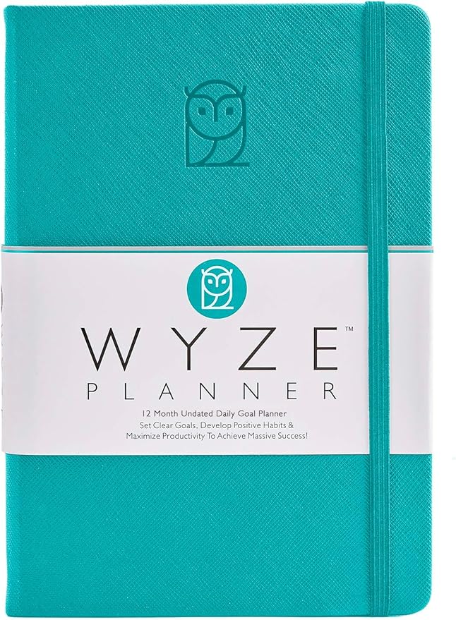 Wyze Planner Undated Daily Planner – 1-Year B5 Productivity Organizer with Two-Page Weekly Spread, Goal Setting, Habit Tracker, Weekly & Monthly Pages – Hardcover Time Management Notebook (Turquoise)