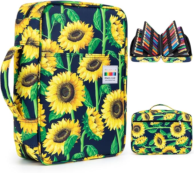 YOUSHARES 300 Slots Color Pencil Case - Pencil Holder with Handy Wrap & Zipper, Multilayer Holder for Prismacolor Colored Pencils & Gel Pen (Sunflower)
