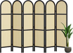 Svimi Room Dividers and Folding Privacy Screens, 5.6 Ft Double Hinged Rattan Partition Freestanding Wall Room Divider for Home - 6 Panels (Black)
