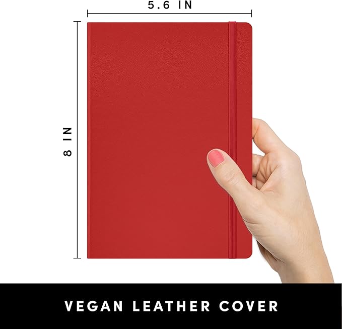 PAPERAGE Blank Journal Notebook, (Red), 160 Pages, Medium 5.6 in x 8 in - 100 GSM Thick Paper – Hardcover Journaling Notebook for Work, School, Note Taking or Sketching