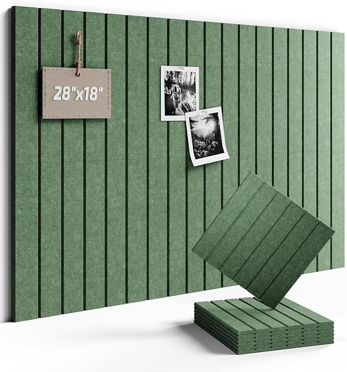 Fluxynara Felt Bulletin Board Tiles -28"x18" with 40 Adhesive Tabs, Cork Board Alternative for Office Decor, Push Pin Board Wall Organizer 6-Pack (Moss Green)