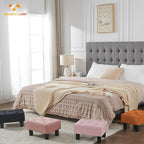 BRIAN & DANY Small Foot Stool, Linen Foot Stools with Legs, Stable Small Footstool for Living Room, Pink