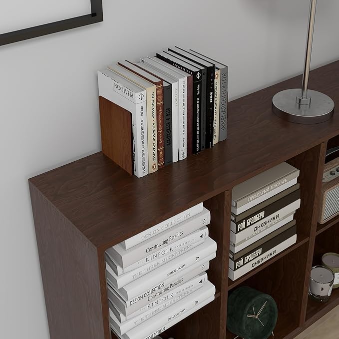 Brosisincorp Walnut Wood Book Ends for Shelves - Hand Polished Edges, Non-Skid Bookends for Heavy Duty Book Holders Office Desk Shelves Decorative Book Organizer, 6.69"H x 4.72"W x 3.94"L (2 Pairs)