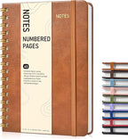 Lined Spiral Journal Notebook, A5 Hardcover Spiral Journals for Women Men, 150 Numbered Pages Spiral Bound Notebook, 100 GSM College Ruled Notebooks for Writing Note Taking 5.75" x 8.38", Brown
