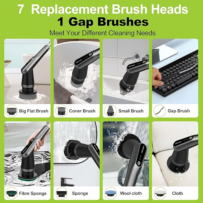 G2-Pro Electric Spin Scrubber - Upgraded 10-in-1 Scrubber Brush Electric, Retractable Handle & 2-Speed for Bathroom, Bathtub, Kitchen, Tile Floors（White/Gray Brush Head）