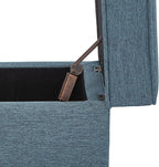 Adeco 17" Square Ottoman with Storage, Small Blue Storage Ottoman Foot Rest with Hinged Lid & Solid Wood Legs, Linen Fabric Foot Stool for Living Room & Bedroom, Seasonal Home Refresh & Gifting