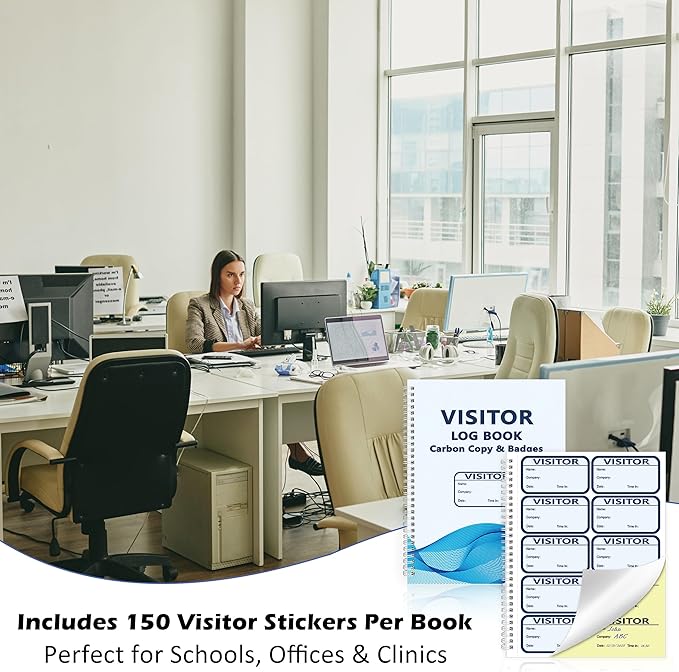1 Pack Visitor Badges with Carbon Copy Visitor Stickers Letter Size Visitor Log Book Protecting Privacy Pages for School Church Business Visitor Pass Stickers 150 Visitor Badges 30 Memo Pages (1)