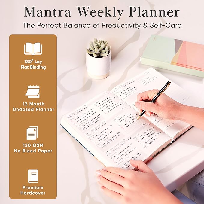 Mantra Planner 2026 Planner, Daily Journal & Gratitude Journal All-In-One with To Do List, Self Care Prompts & Habit Tracker - 7 x 10 - Orange