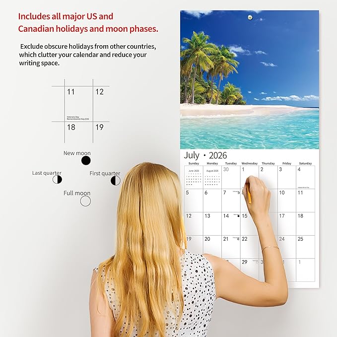 2026 Wall Calendar,Calendar 2026, November 2025 - December 2026, Wall Calendar Island Serenity, 12" x 24" Opened,Full Page Months Thick & Sturdy Paper for Gift Perfect Calendar Organizing & Planning