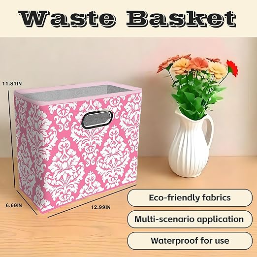 Fozxsvg Pink 4.5 Gallon Fabric Trash Can, Waterproof Cute Waste Basket, Decorative Trash Bin for Bedroom, Office, Living Room, Kitchen