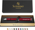 Scriveiner Personalized Luxury EDC Fountain Pen (Medium), Stunning Matt Red Pocket Pen, Chrome Finish, Schmidt German Nib, Best Engraved Fountain Pen Gift Set for Men & Women, Name Engraving