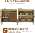 HOCAT 30.7" Accent Cabinet, Modern Buffet Cabinet with Gold Metal Legs, Fluted Sideboard for Dining Room, Kitchen, Oak