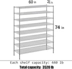 Regal Altair 21" Deep x 60" Wide x 74" Height Wire Shelving Kit | 8-Tier | NSF Commercial Storage Rack Unit