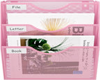 EasyPAG 3 Pocket Mesh Wall File Organizer, Hanging Paper Folder Holder with Classify Label, Vertical Wall Mount Mail Organizer for Office Home Classroom, Pink
