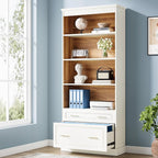 Tribesigns Way to Origin 2-Drawer Vertical File Cabinet for Letter Size, Moder Filing Cabinet with 5-Tier Bookshelf, Large Printer Stand with Open Storage Shelves for Home Office (White)