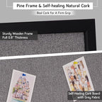 Bulletin Board 36 x 24 Inch, 100% Wood Framed Canvas Cork Board with Grey Fabric, Wall Mounted Notice Board for Home Office School
