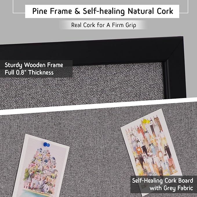 Gideal Bulletin Board 36 x 48 Inch, 100% Wood Framed Canvas Cork Board with Grey Fabric, Wall Mounted Notice Board for Home Office School, 2 Pack