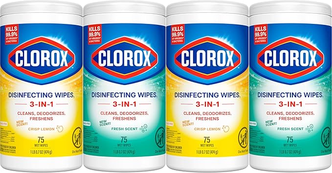 Clorox Disinfecting Cleaning Wipes Variety Pack, 75 Count Each, Pack of 4 (Package May Vary)