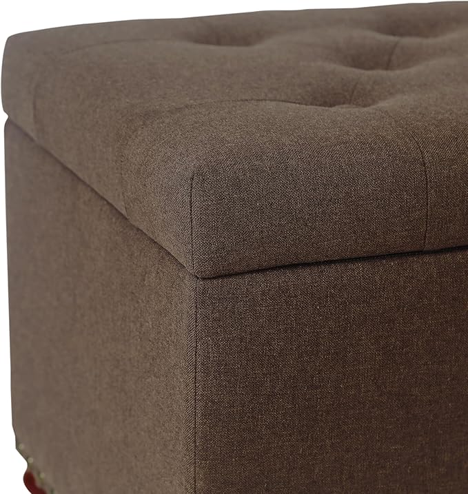 Decent Home 24'' Fabric Ottoman with Storage Rectangle Foot Rest Ottomans Stool for Living Room(Coffee)