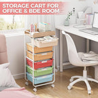 Rolling Storage Utility Cart With 6 Drawers,Art Supply Craft Organizer,Sewing Makeup Organizer And Storage,Office Organization Wooden Tabletop,Rainbow