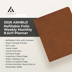 Blue Sky ASMBLD 2026 Weekly and Monthly Planner Calendar, January 2026 - December 2026, 8.5" x 11", Faux Leather Cover, Durable Twin Wire Binding, Storage Pocket, Laminated Tabs, Refillable, Pen Loop, Tan