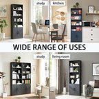 RWYHG 70in Tall Bookshelf 6 Tier Bookcase with Barn Doors and Adjustable Shelf, Black Farmhouse Book Shelves with Storage Cabinet,Wood Floor Standing Display Bookshelve for Bedroom,Living Room,Kitchen