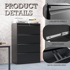 mysteeldepot 4 Drawer Lateral File Cabinet with Lock, Metal File Cabinet, Lateral File Cabinets for Home Office, Heavy Duty File Storage Cabinet for Legal/Letter/A4 Document, Assembly Required, Black