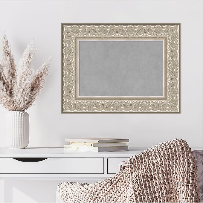 Amanti Art Silver Framed Magnetic Board 19x25 Small Vision Board for use with Magnets, 100% Metal Sheet to Display Items as Office Decor or for Home Organization in mudroom, Kitchen or Kids Room